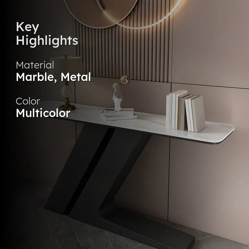 Elegant Metal Console Table with Marble Top (Black) - Medium media 2