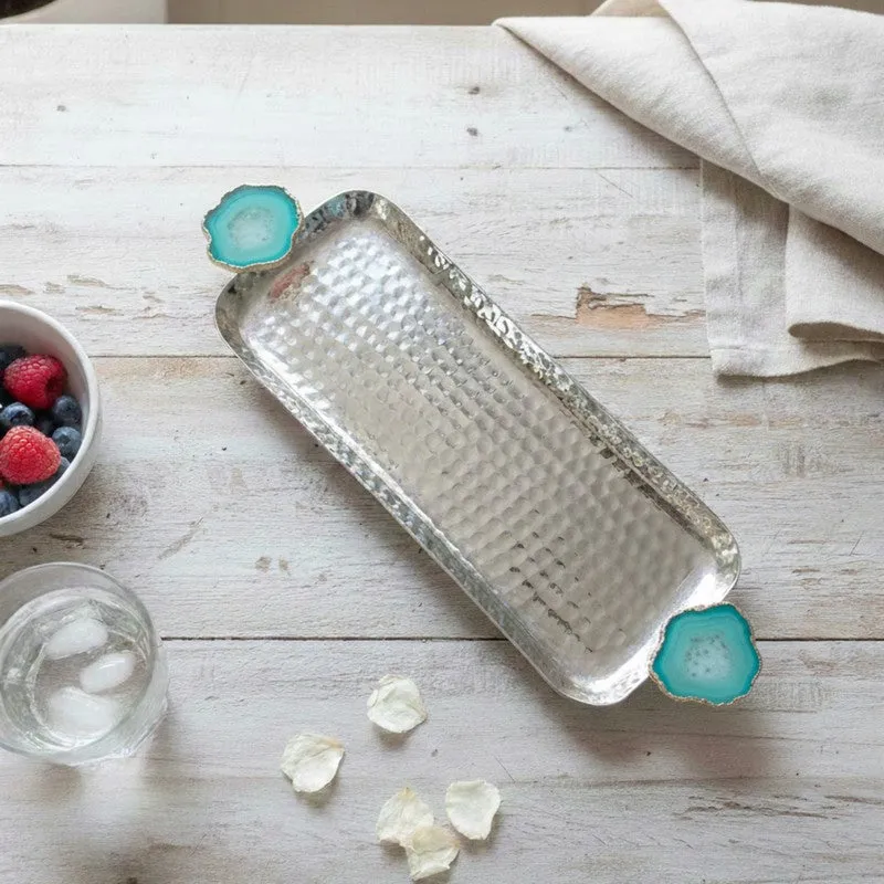 Aurora Edge Hammered (Metal,Agate) Rectangle Platter - Blue & Grey media 3