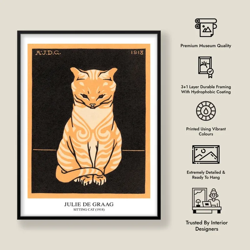 Sitting Cat Julie De Graag Archival Canvas Wall Painting - Black Frame media 8