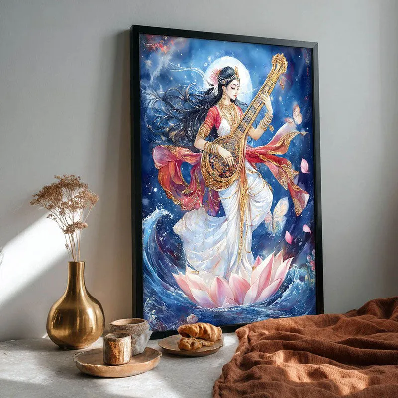 Meditating Govinda Spiritual Archival Paper Wall Painting With Frame - Black media 4