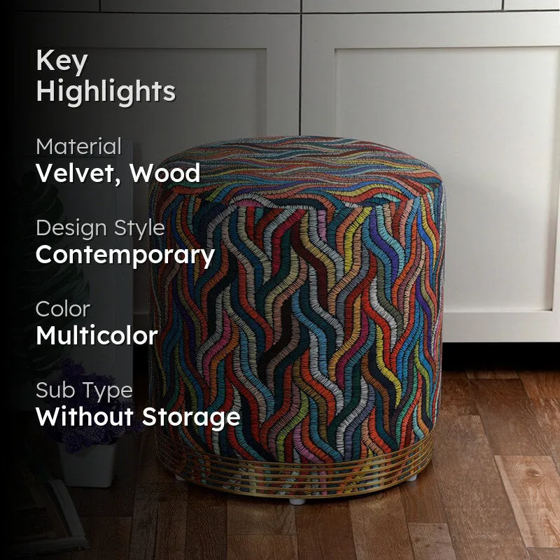 Ripple Abstract Velvet Pouffe - Multicolor media 2