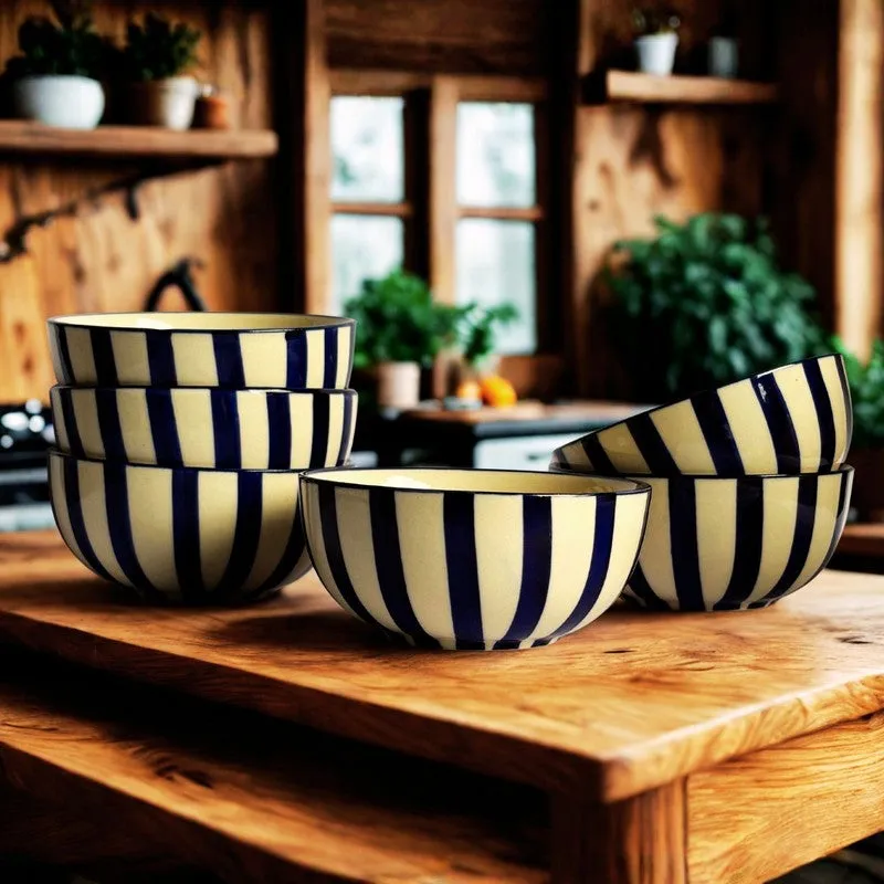 Crafted Ceramic Snack Bowls (Blue,White, 200 mL Each) - Set Of Six media 5