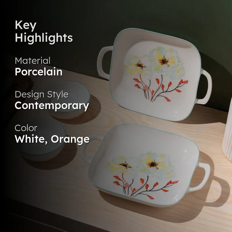 Saffron I Porcelain Platter with Dip Bowl - Four Piece Set media 2