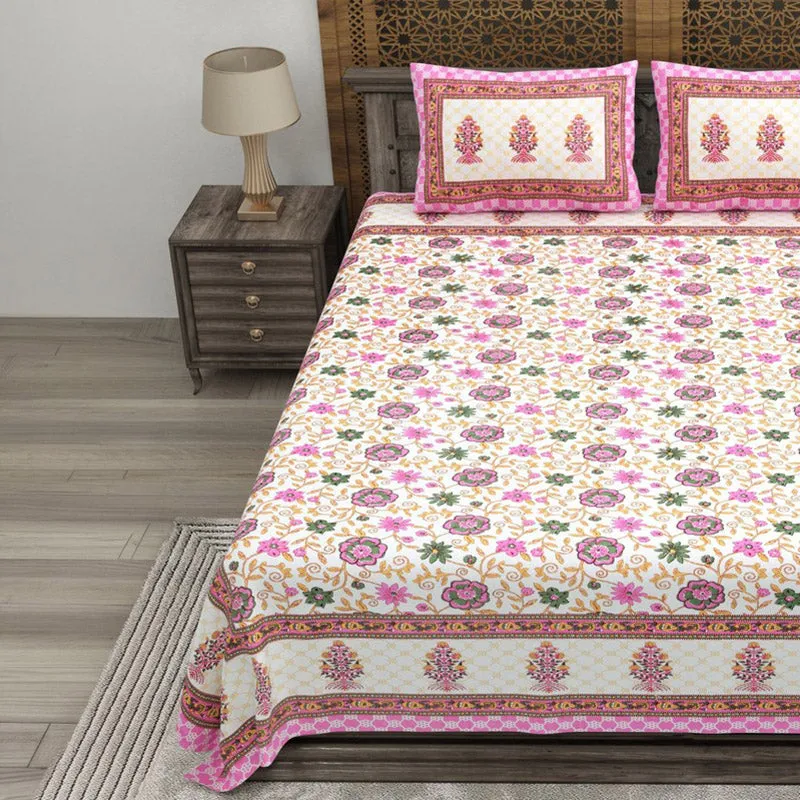Gridon Cotton Bedsheet (Pink,Beige) - 240 TC media 3