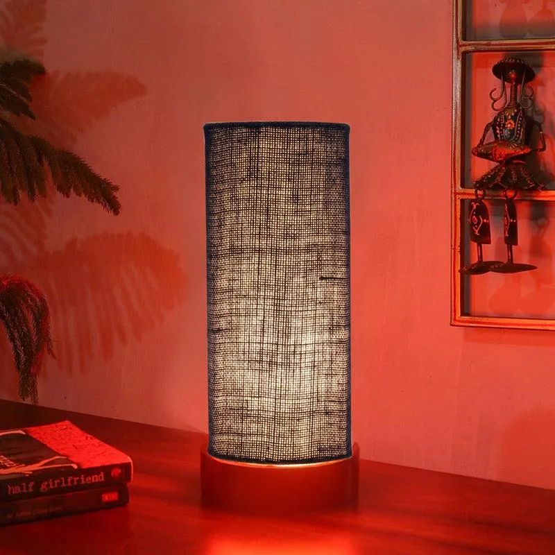 Mirza Tower Wooden Table Lamp With Jute Shade - Blue,Brown media 2