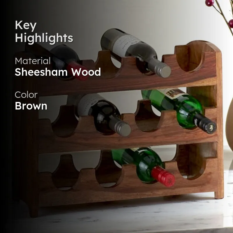 Yverox Sheesham Wooden Wine Rack - Brown media 2