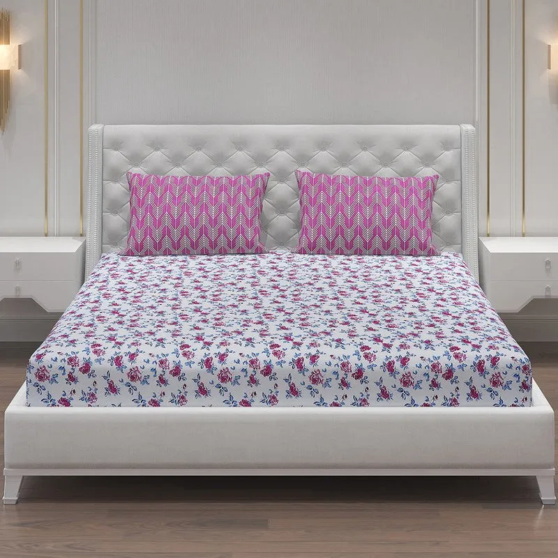 Monte Carlo Fleurish Cotton Bedsheet (White,Pink) - 104 TC media 3