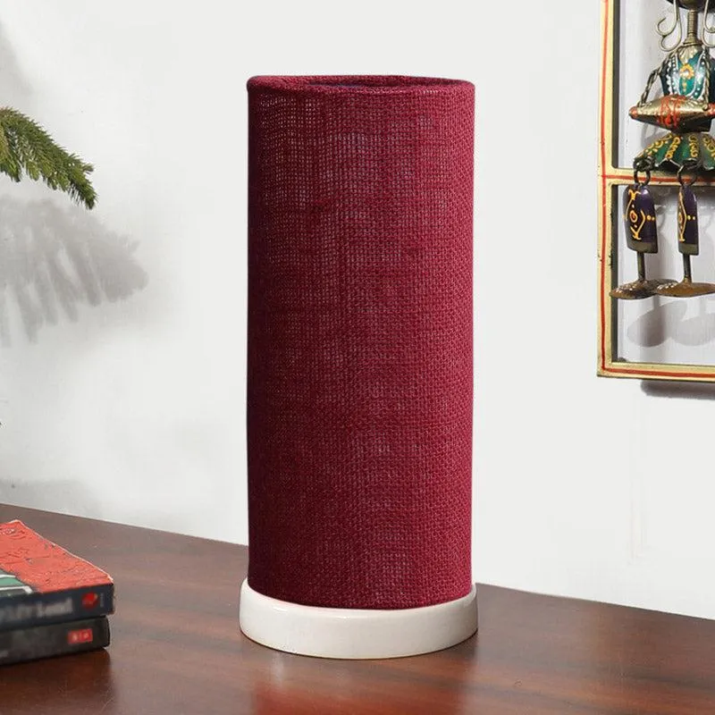 Esto Tower Wooden Table Lamp With Jute Shade - Maroon,White media 3