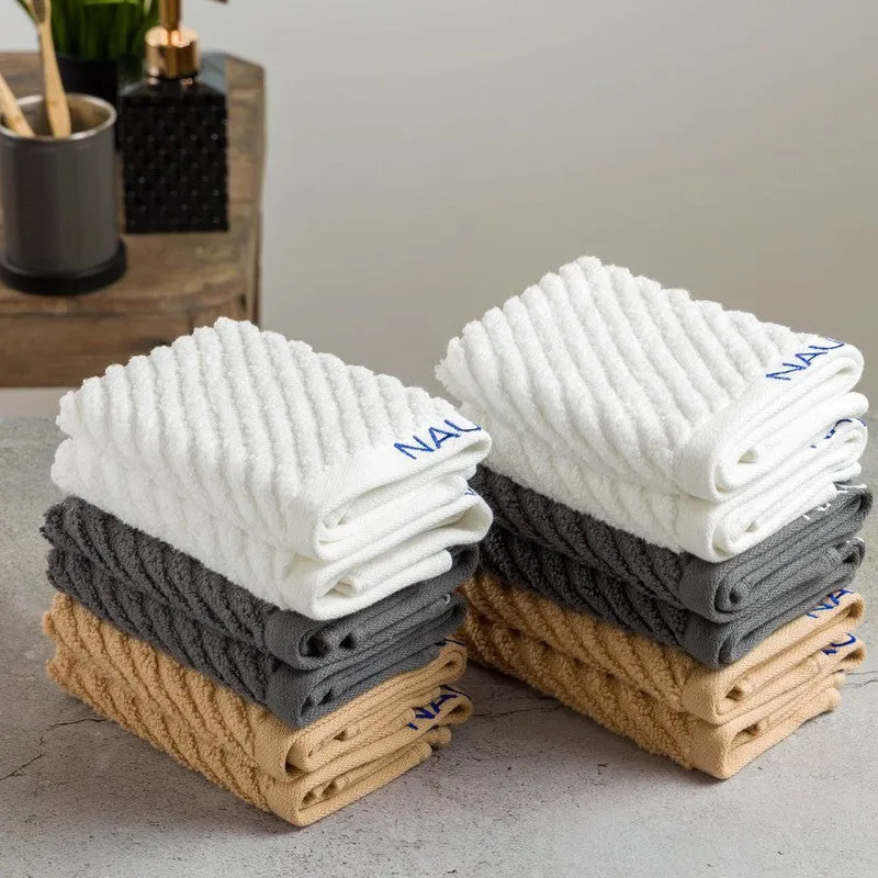 Nautica Riviera Soft Cotton Hand & Face Towel (White,Yellow & Grey) - Set Of Twelve media 1