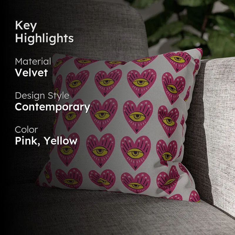 Heart's Eyes Printed Velvet Cushion Cover media 2