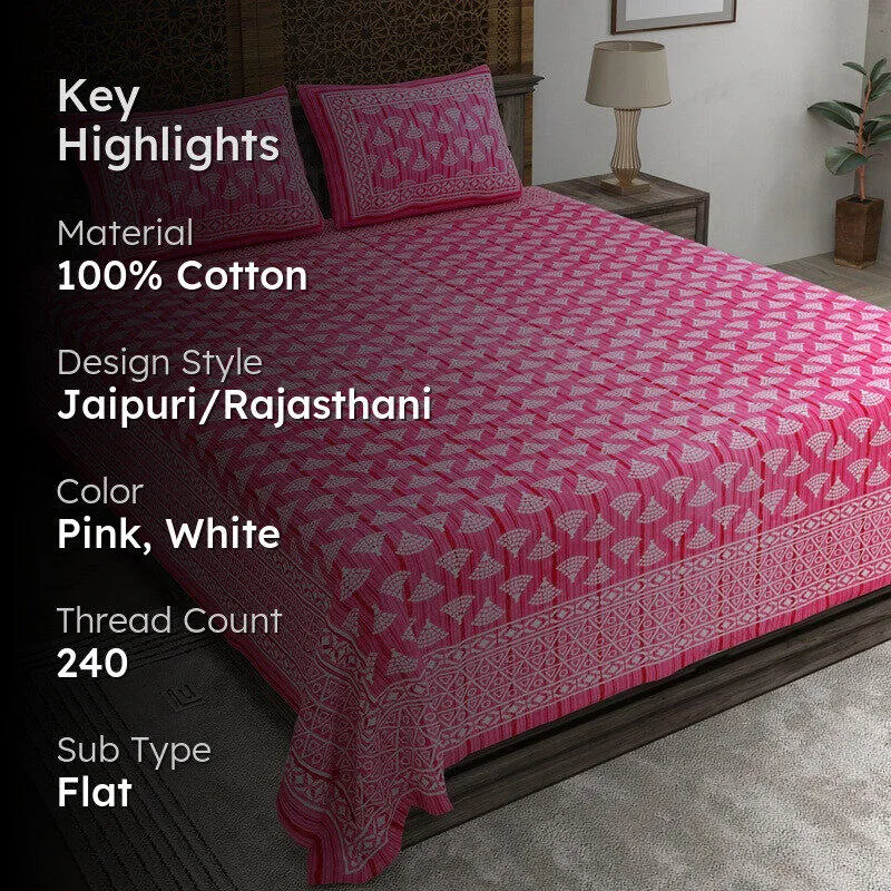 Craftis Cotton Bedsheet (Pink,White) - 240 TC media 2
