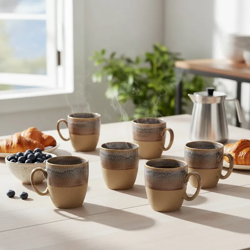 Elowen Porcelain Tea Cup (200 mL Each,Brown) - Set Of Six media 1