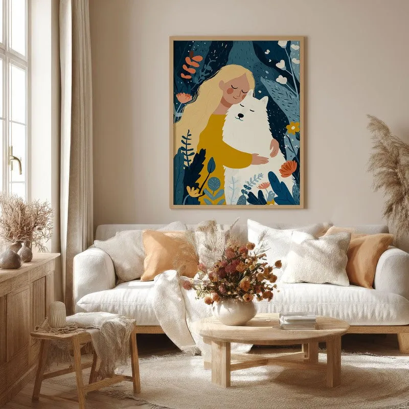 Moonlit Cuddle Canvas Wall Painting - Brown Frame media 4