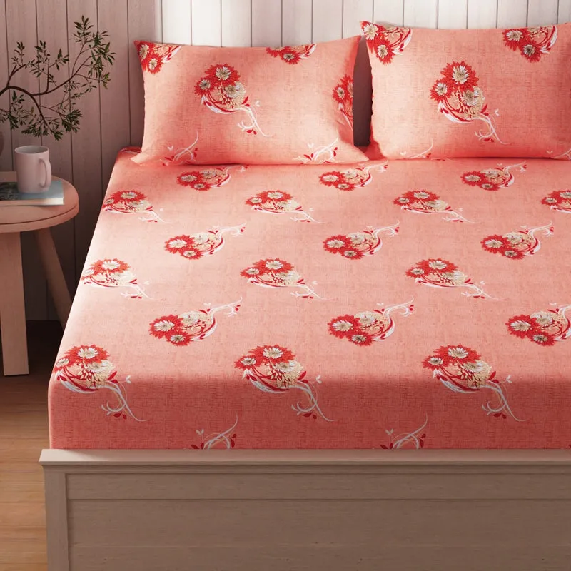 Lopez Flora Cotton Bedsheet (Coral) - 120 TC media 3