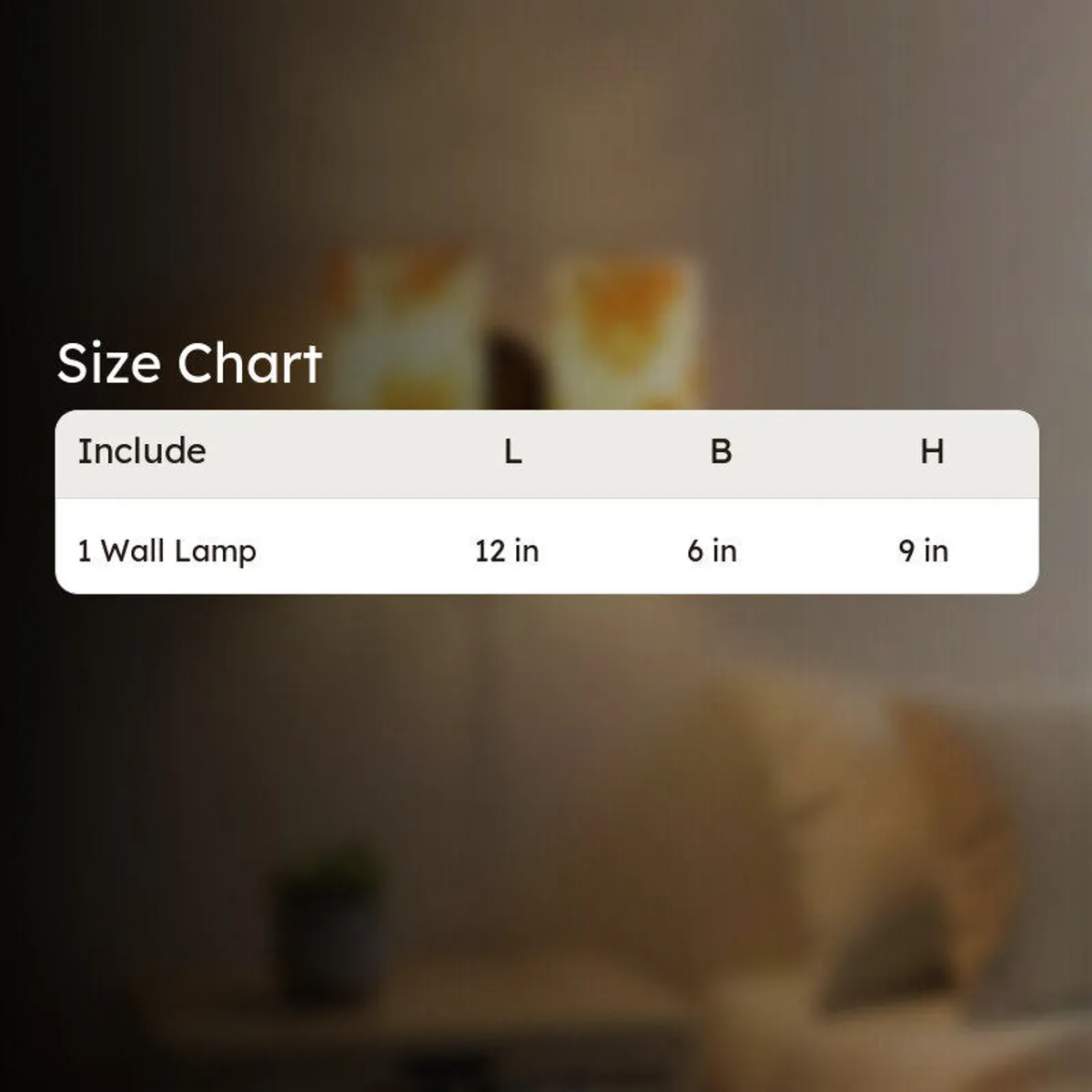 Size chart graphic for wall lamp