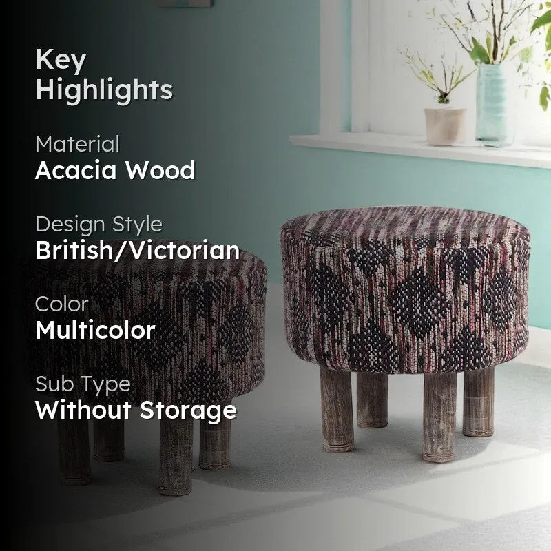 Cverix Acacia Wooden Ottomans (Multicolor) - Set Of Two media 2