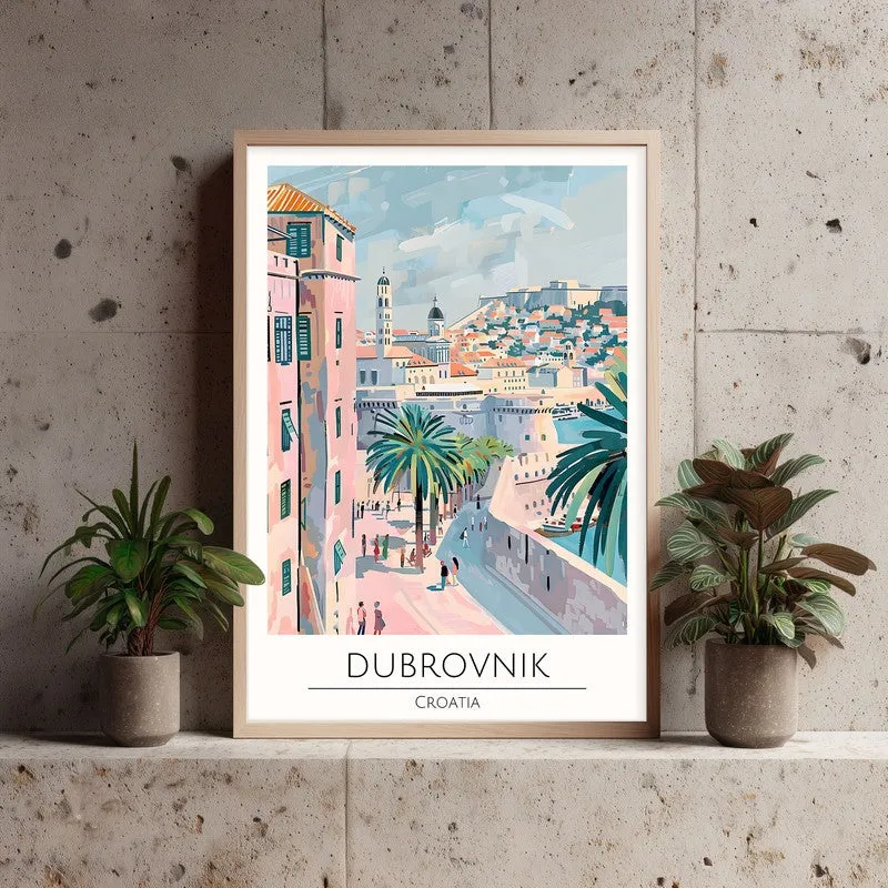 Vintage Dubrovnik Framed Canvas Archival Canvas Wall Painting - Natural Brown Frame media 3