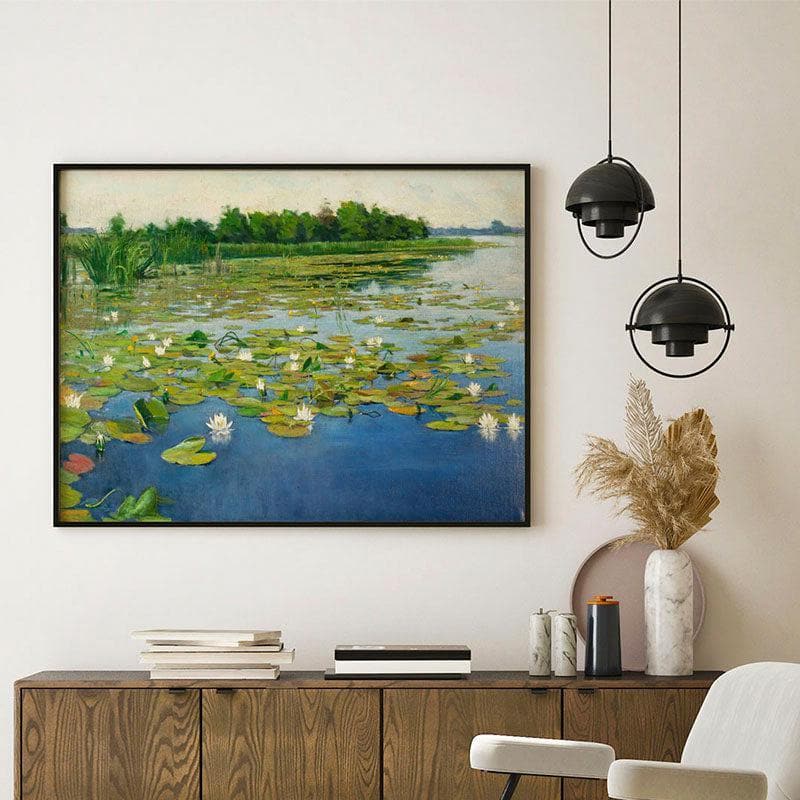 Water Lilies Canvas Painting - Black Frame
