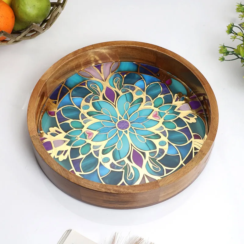 Floral Feast Round Wooden Serving Tray media 1