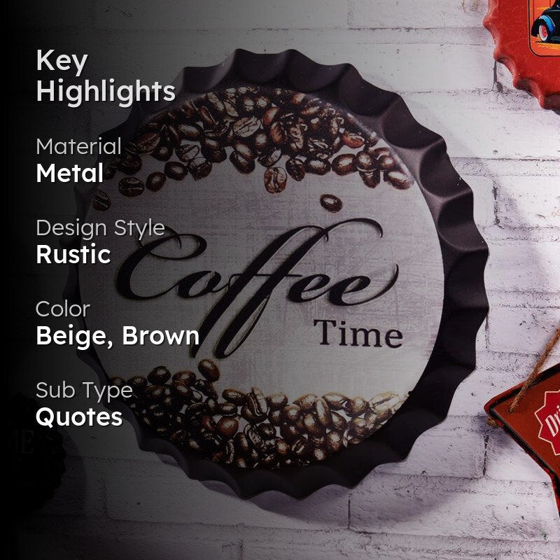 Coffee Time Bottle Cap Metal Wall Accent media 2