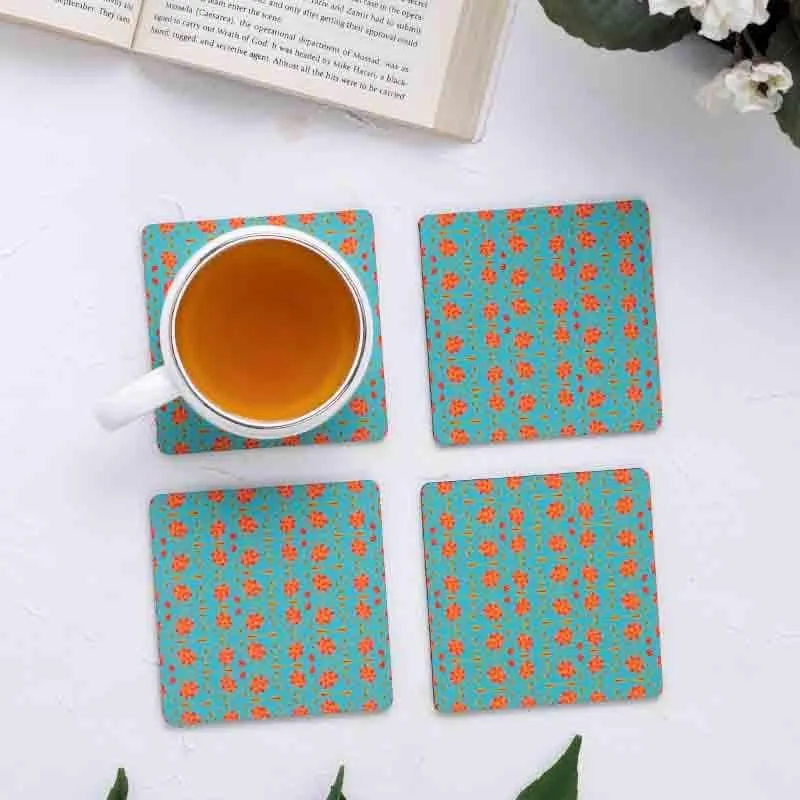 Magnate Mughal Floral Blue Square Coasters - Set Of Four media 1