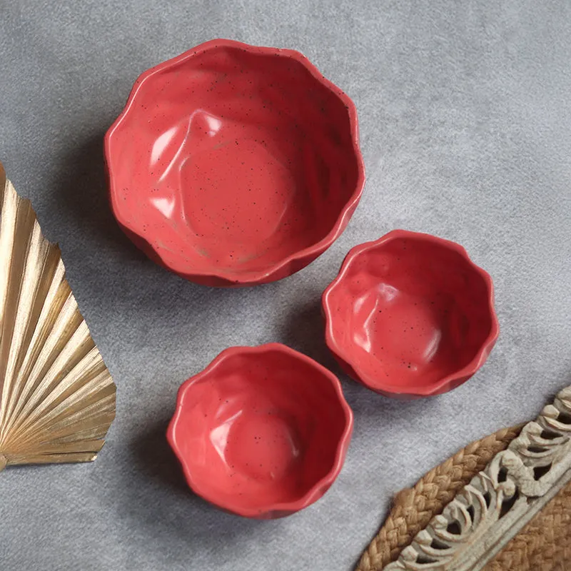 Noemi Ceramic Snack Bowl (Red/300 mL/200 mL) - Set Of Two media 3