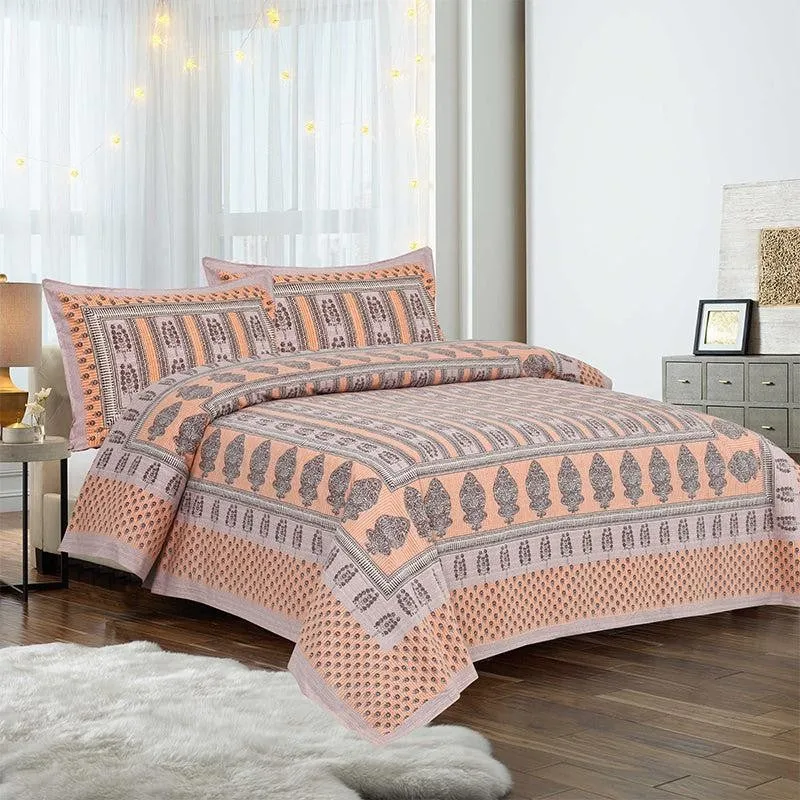 Kineesh Printed Cotton Bedsheet (Orange) - 160 TC media 1