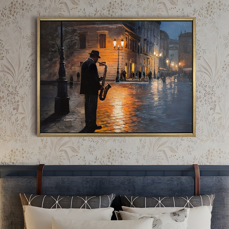 Twilight Street Jazz Canvas Wall Painting With Frame