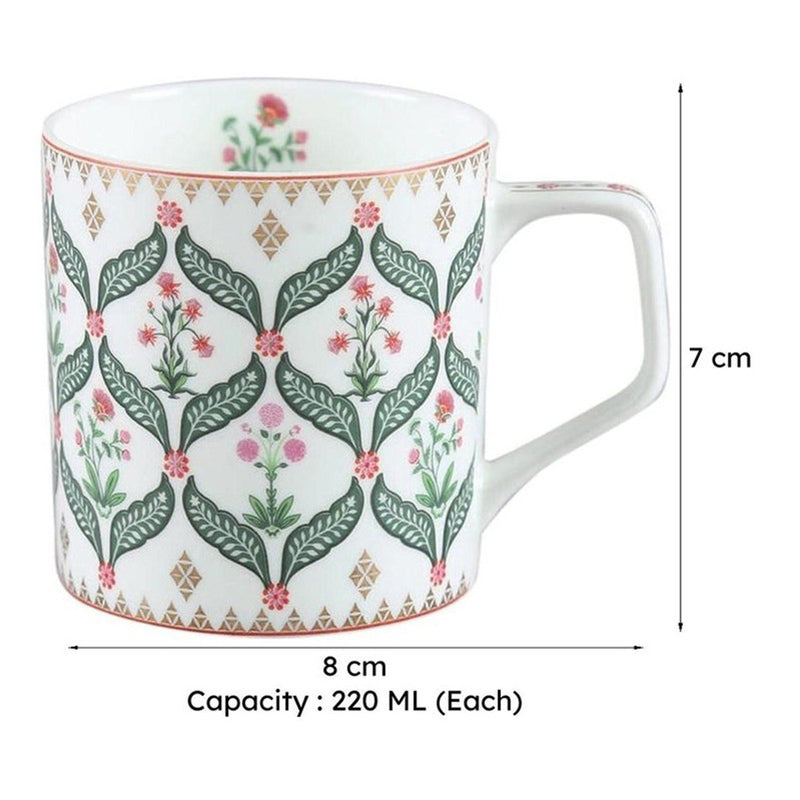 India Bone China Tea Cup (220 mL Each)/Green,Ivory)-  Set of Six media 7