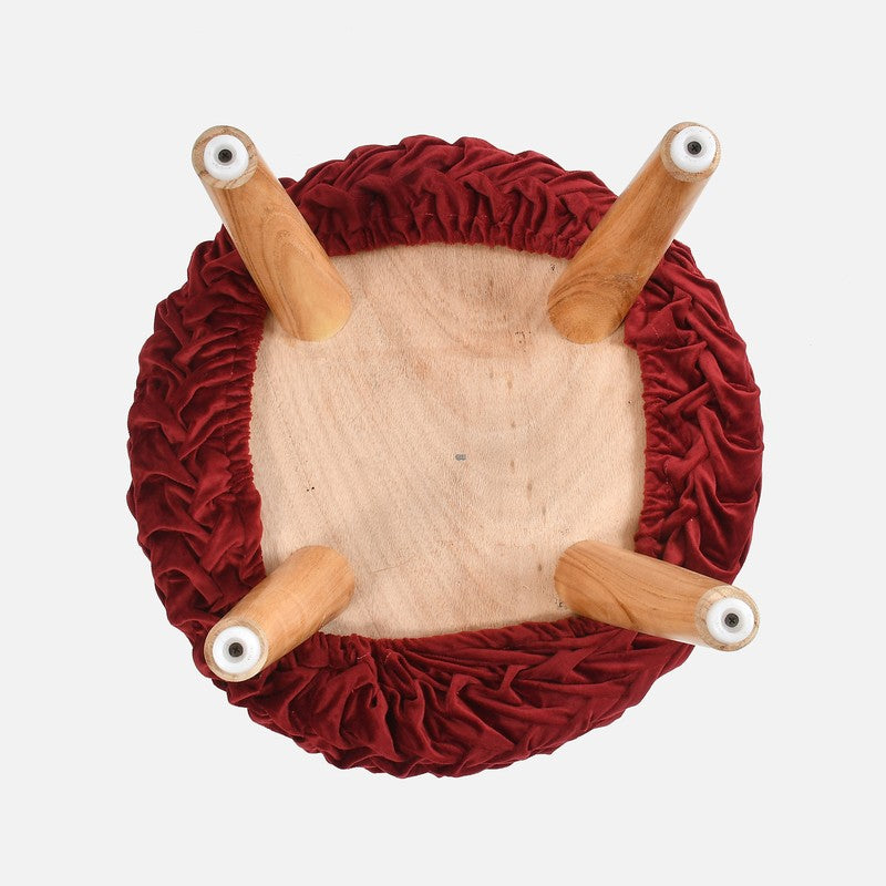 Velora Pleated Velvet Ottoman - Maroon media 6