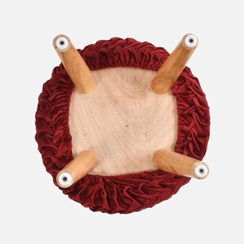 Velora Pleated Velvet Ottoman - Maroon media 6