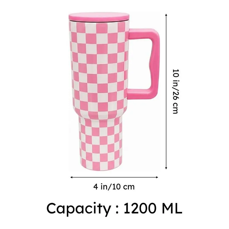 Chic Check Stainless Steel Tumbler (1200 ML) - Pink media 7