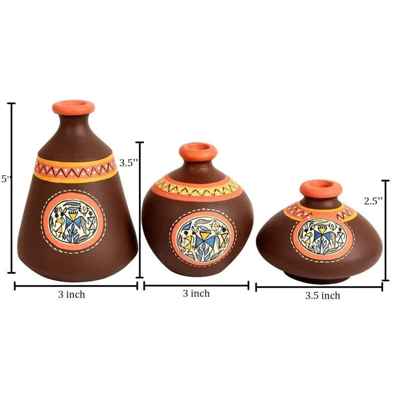 Thalissa Tribal Terracotta Vase - Set Of Three media 5