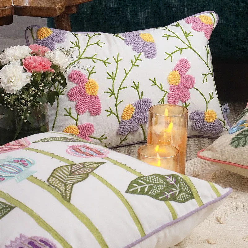 Sunlit Bloom Embroidered Cotton Cushion Cover media 1