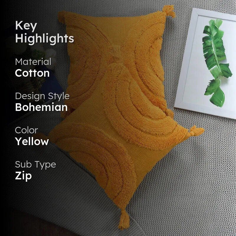 Aquila Tufted Cushion Cover (Yellow) - Set Of Two media 2