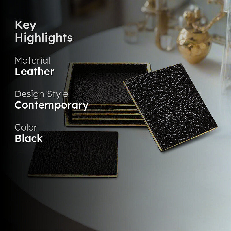 Tisquo Faux Leather Coaster (Black) - Seven Piece Set media 2
