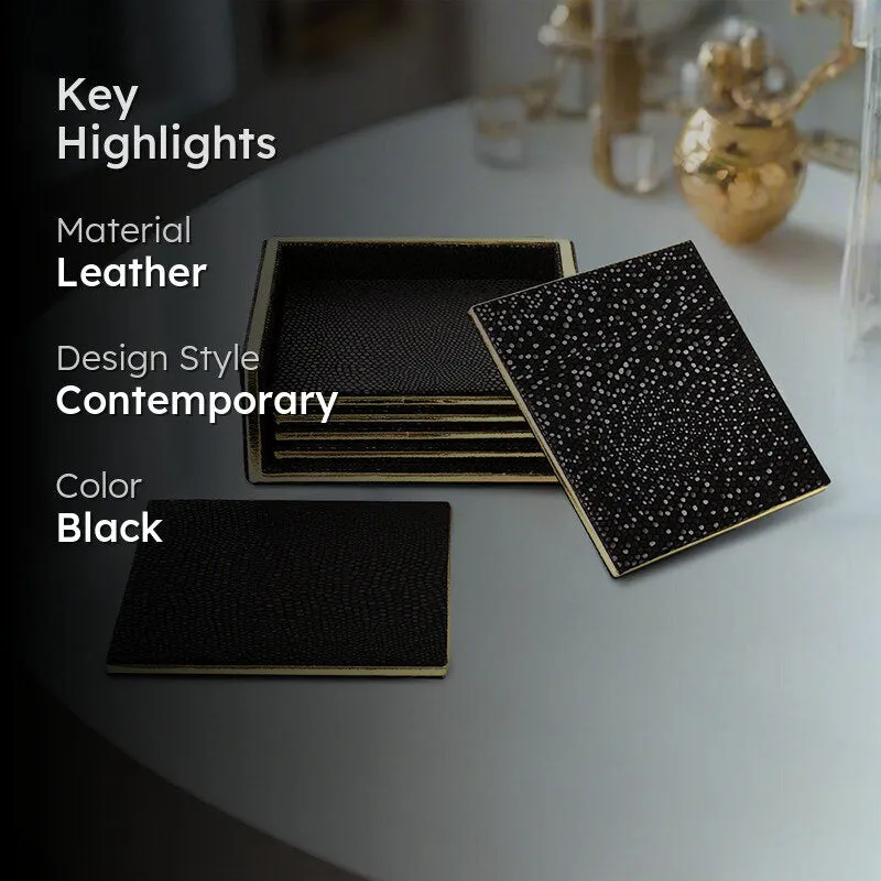 Tisquo Faux Leather Coaster (Black) - Seven Piece Set media 2