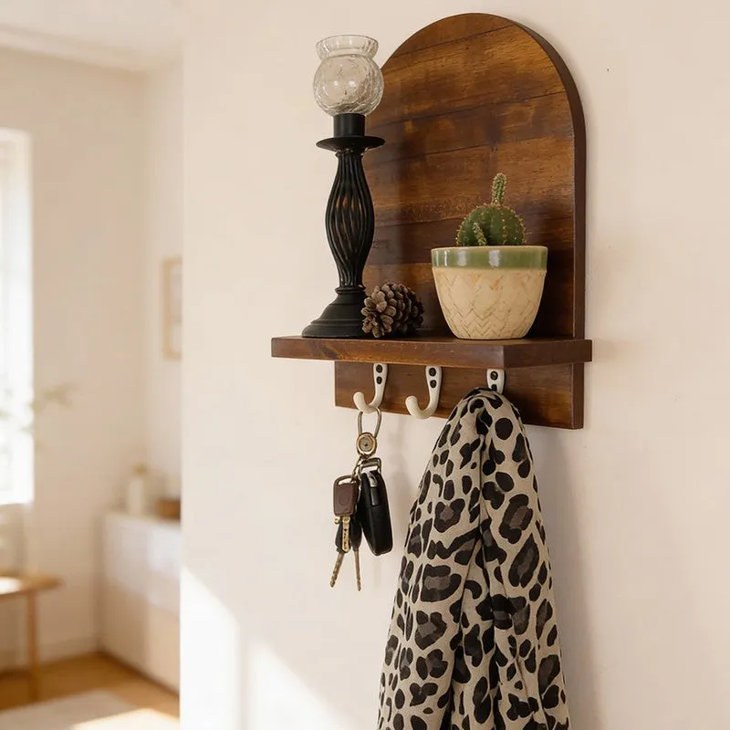 Sthira Wooden Wall Shelf Organiser with Key Holders media 1