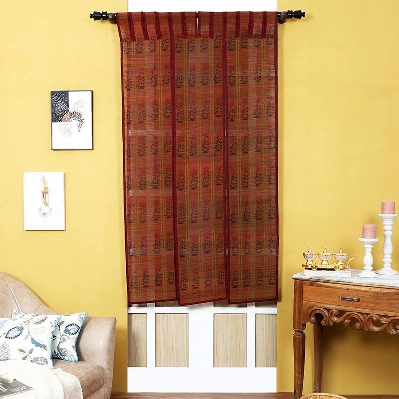 Forest Flow Three Panel Bamboo Curtain - Maroon media 1