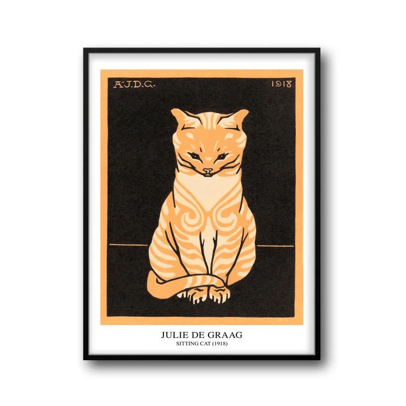 Sitting Cat Julie De Graag Archival Canvas Wall Painting - Black Frame media 5