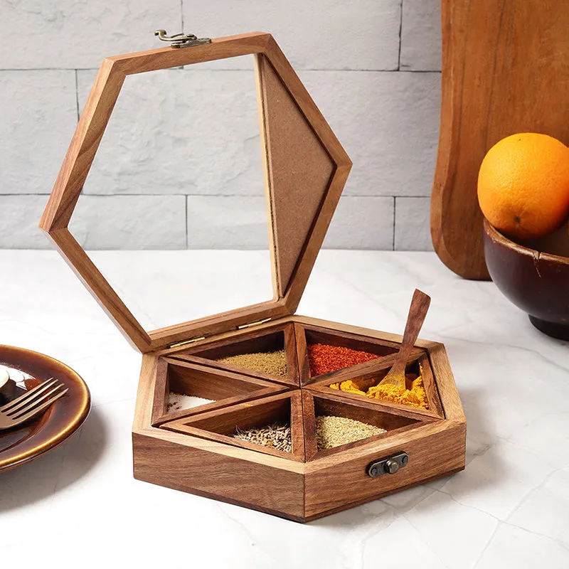 Amani Sheesham Wood Masala Box - Eight Piece Set media 1