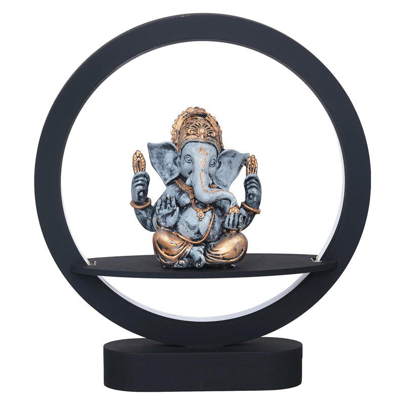 Bal Ganapati Circular LED Wooden Table Lamp - Blue media 4