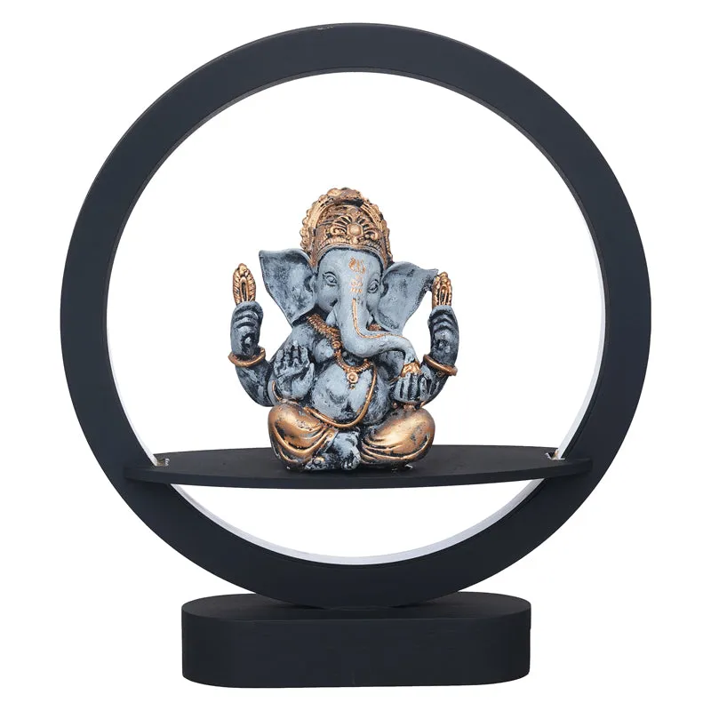 Bal Ganapati Circular LED Wooden Table Lamp - Blue media 4