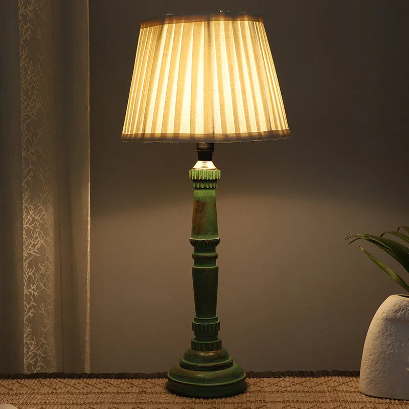 Gujo Twist Pleated Mango Wood Table Lamp - White,Green media 1