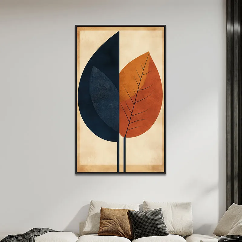 Midnight Autumn Leaf Floral Canvas Wall Painting With Frame - Black media 1