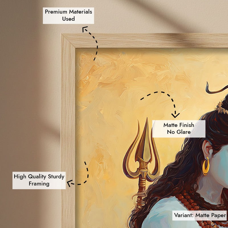Lord Shiva and Parvati II Archival Paper Wall Art - Natural Brown Frame media 6