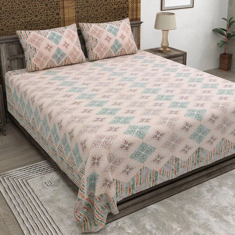 Blooma Cotton Bedsheet (Peach,Blue) - 240 TC media 1