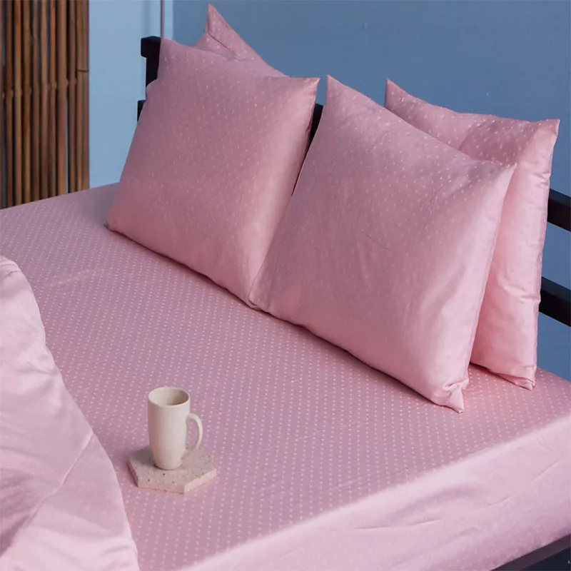 Swiss Dot Cotton Pillow Cover (Cameo Rose,300TC) - Set Of Two media 1