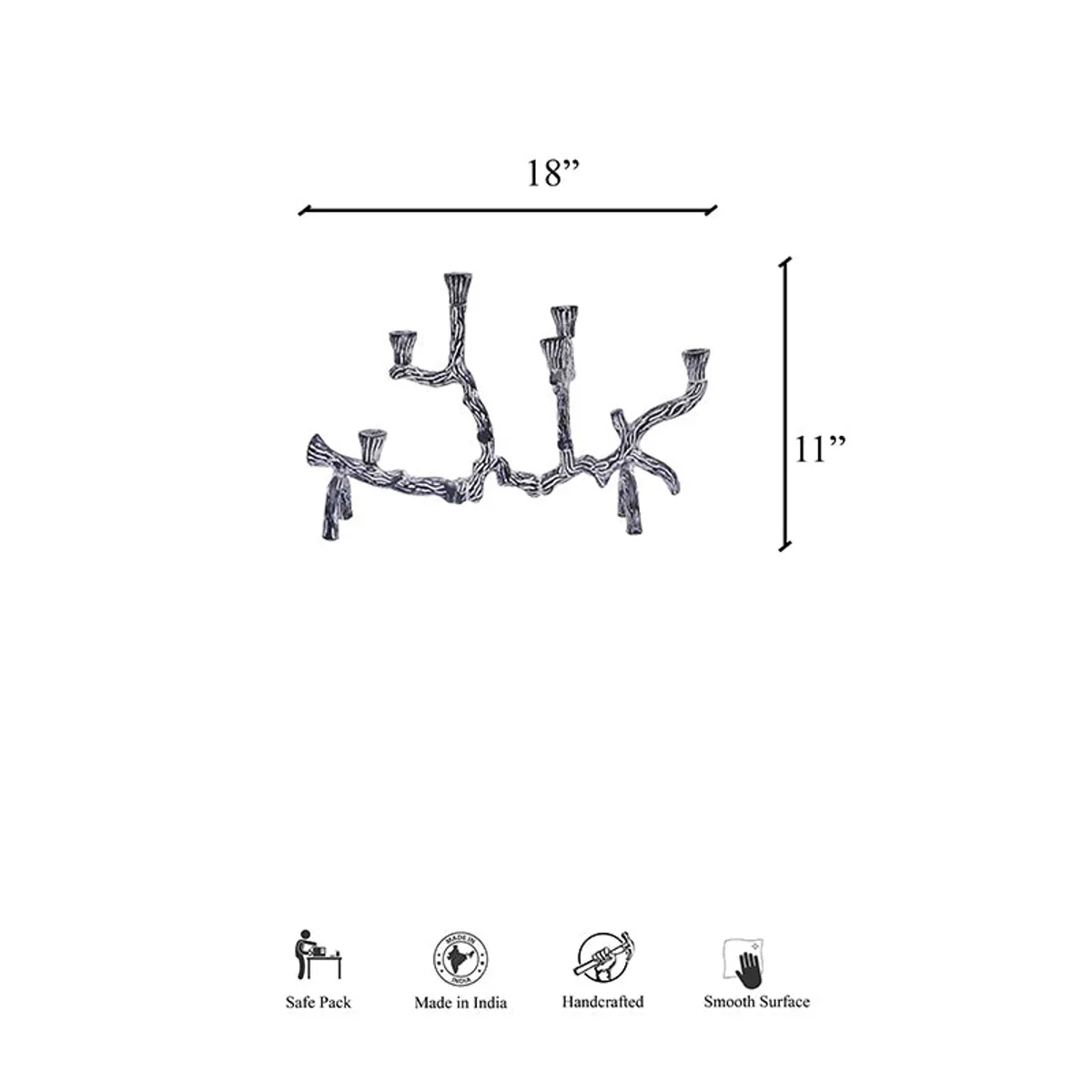Black branched candle holder shown on a white background