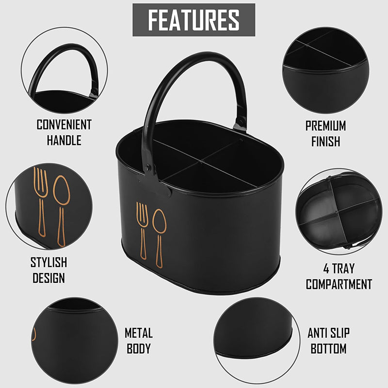 Fork & Order Metal Cutlery Holder - Black,Gold media 5